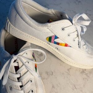 Tretorn White Sneakers with Rainbow Stripes